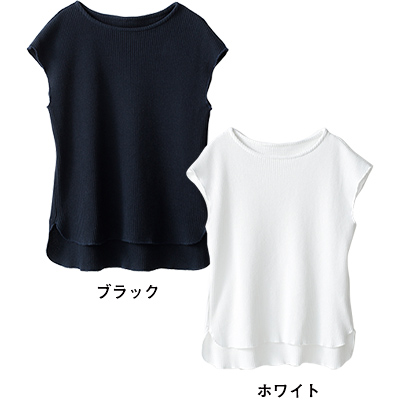 フレンチスリーブ ワッフルTシャツ(ブラック・ホワイト)／12closet