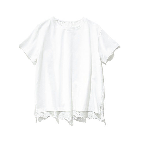 12closet/【洗える】バックレース切替Tシャツ/￥11,000