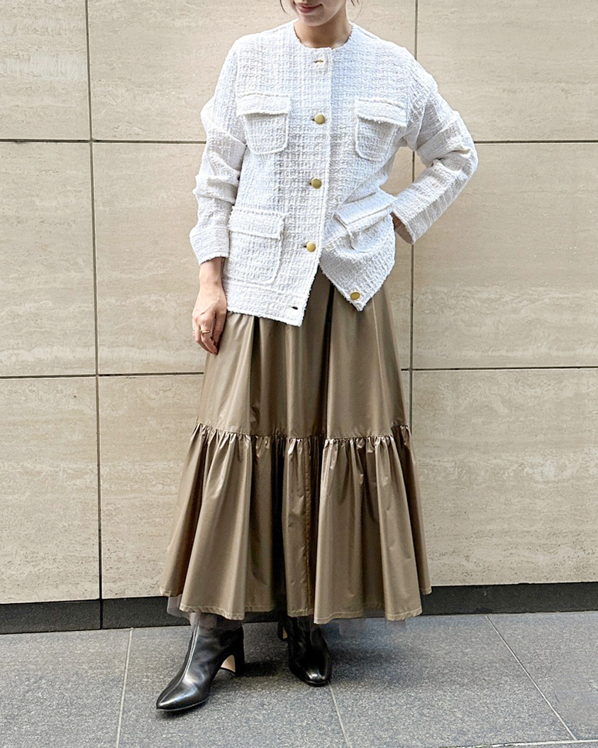 Marisolオリジナルブランド・M7daysの新作「リバーシブルで楽しめる！ティアードチュールスカート」#40代ファッション