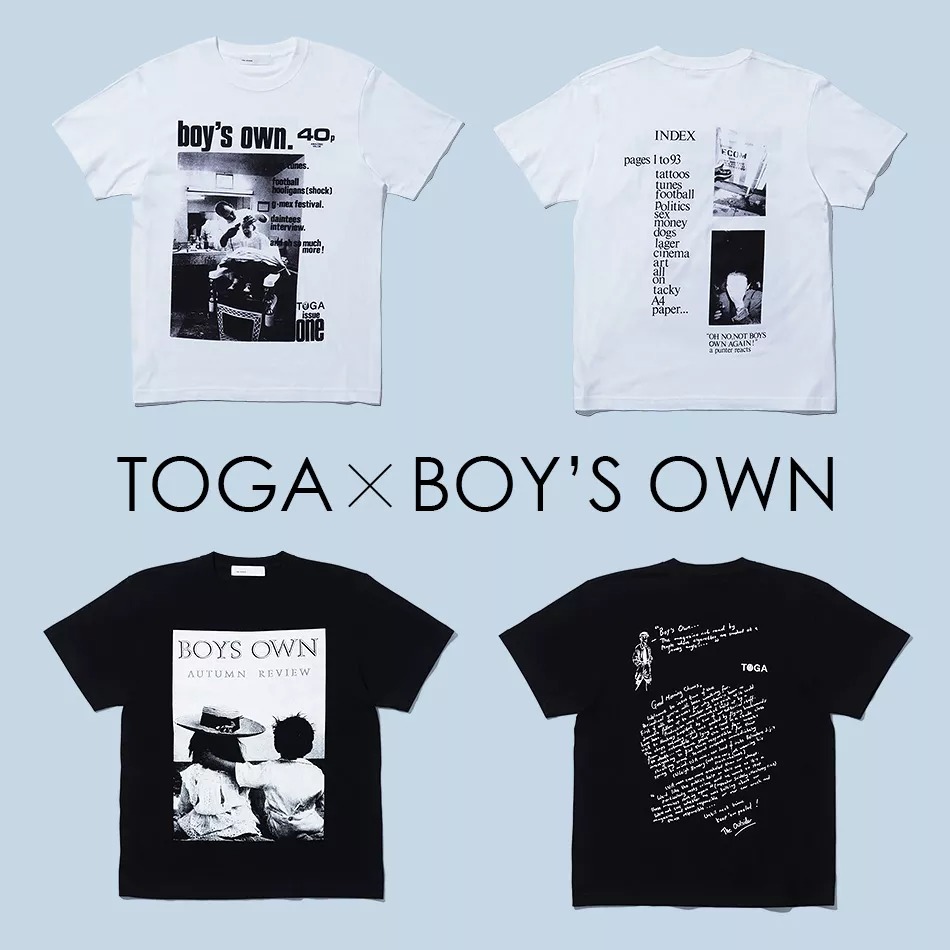 TOGA(トーガ）とイギリスの雑誌 BOY’S OWN(ボーイズ・オウン) のカプセルコレクションが登場！！表紙や両ブランドネームを配したTシャツは必見！！