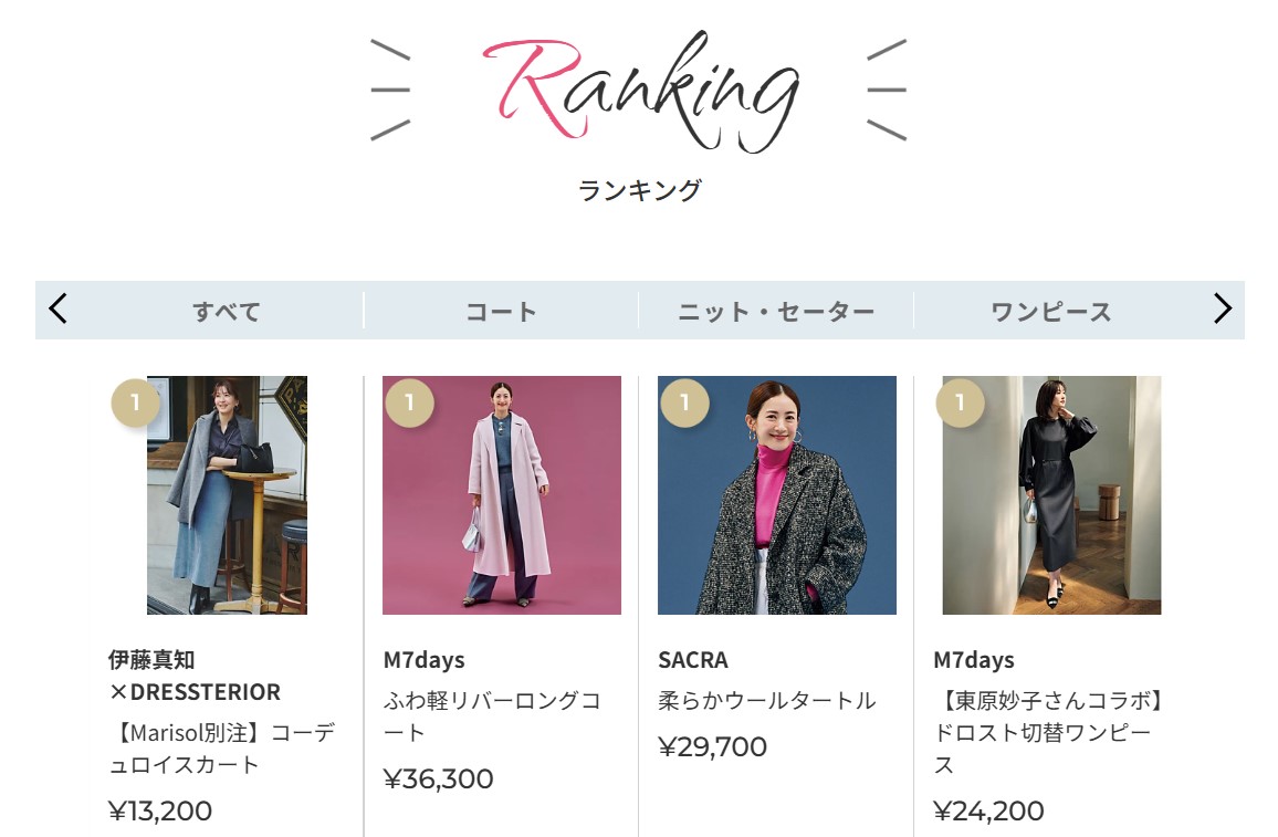 今、大人にリアルに売れているのはこれ！Marisol最新売れ筋ランキングTOP10