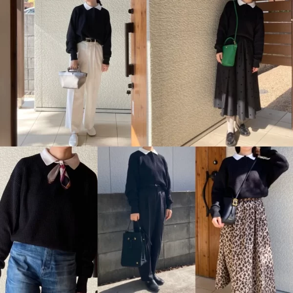 【12closet】アラフォーママコーデ・サーマル編み衿付きニット！どんな場面にも馴染む優秀アイテムでした♪-100人隊047 ケロ子-