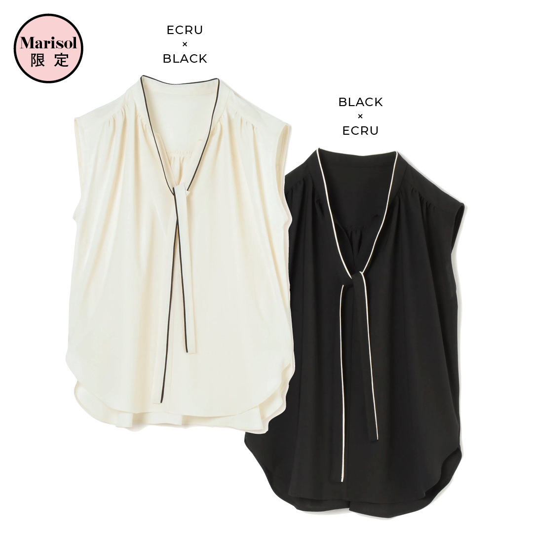 エムセブンデイズのエムセブンデイズのさらふわパイピングボウタイブラウス