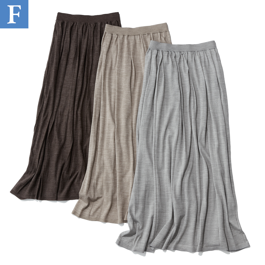 エムセブンデイズの【徳原文子さんコラボ】シアーニットギャザースカート
