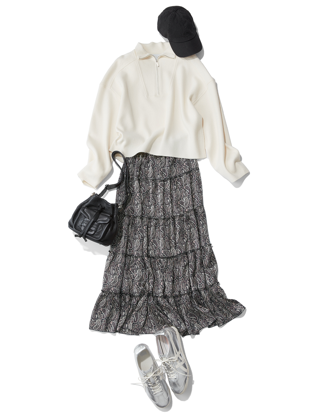 クチュール ド アダムのTiered Skirt Dress Paisleyコーデ2