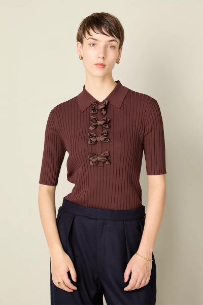 MUVEILリボン付きポロプルオーバー￥35,200