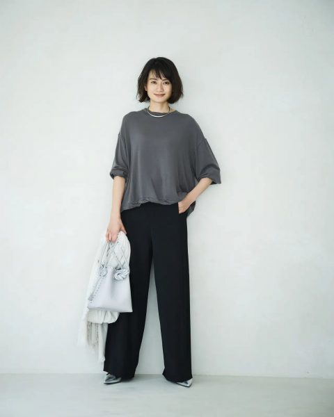 【50代 パンツ】E by eclat「優美なセミワイドパンツ」の秋コーディネート6選