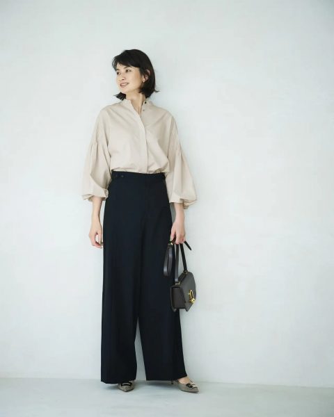 【50代 パンツ】E by eclat「優美なセミワイドパンツ」の秋コーディネート6選