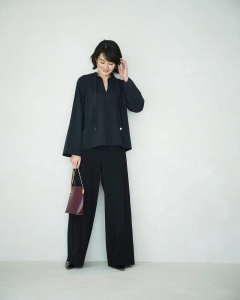 【50代 パンツ】E by eclat「優美なセミワイドパンツ」の秋コーディネート6選