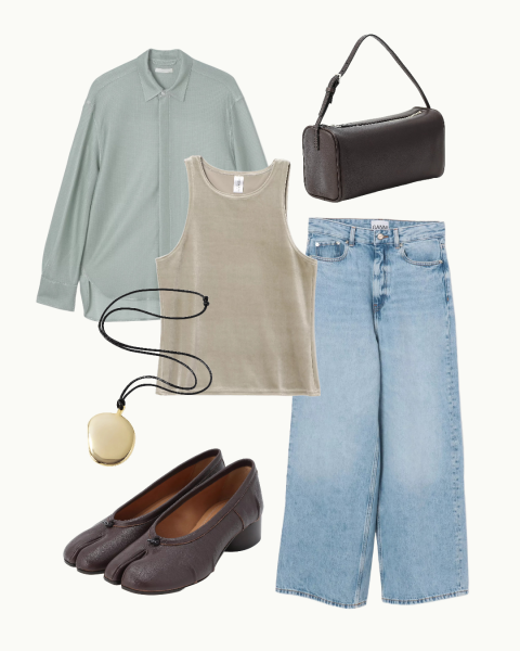 05スモーキーなシアーシャツ＆ベロアタンクで寒暖差もクリア