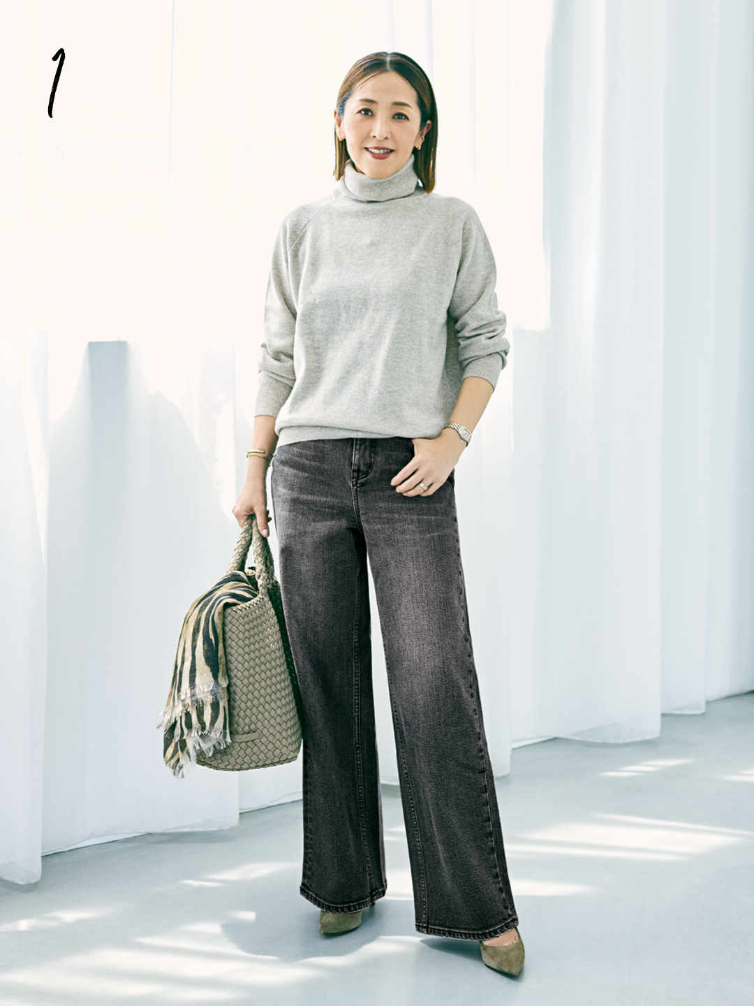 bemi×ヘルシーデニムの【Marisol別注】PINK PEPPERコーデ1