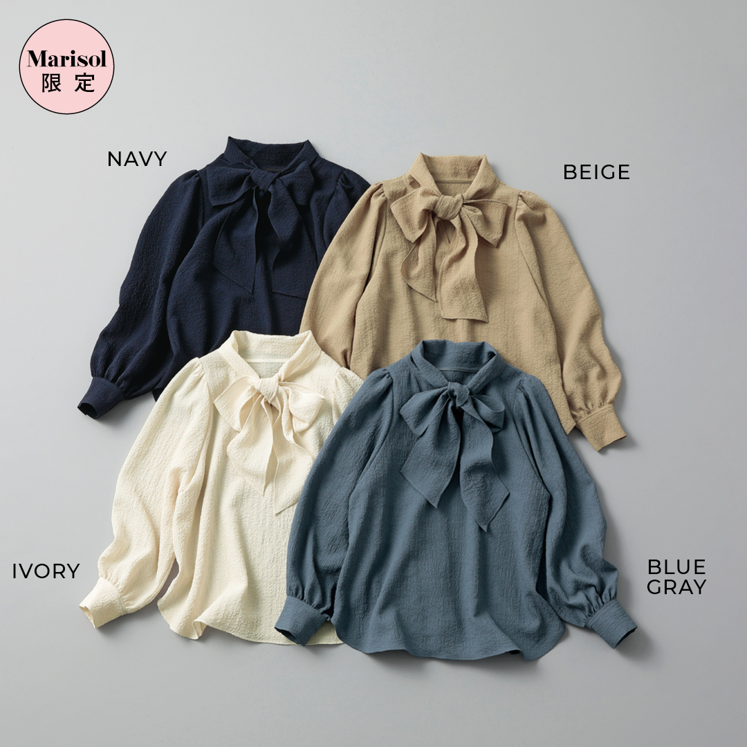 エムセブンデイズ【徳原文子さんコラボ】シボ感ボウタイブラウス