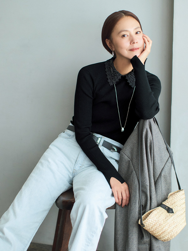 レース衿リブホールガーメントプルオーバー