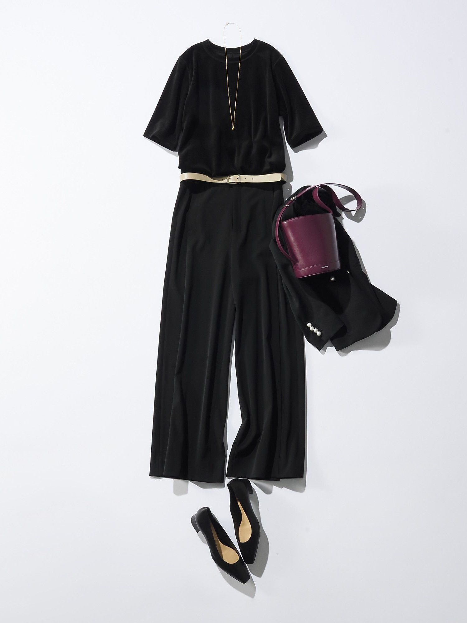 PROTAGONISTA×eclat
【別注】ベロアTシャツ
ブラック　パンツコーディネート