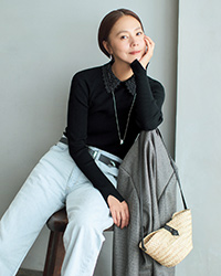 レース衿リブホールガーメントプルオーバー