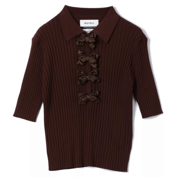 MUVEILリボン付きポロプルオーバー￥35,200