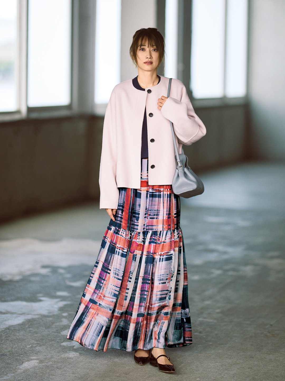 エムセブンデイズのふわ軽リバーショートコートコーデ