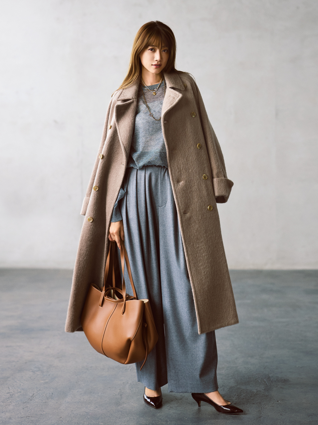 徳原文子×クチュール・ド・アダムの【Marisol別注】Ulster Coatコーデ