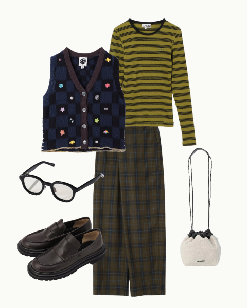 day
04「地味色」で楽しむパターンミックス。ベストが使える