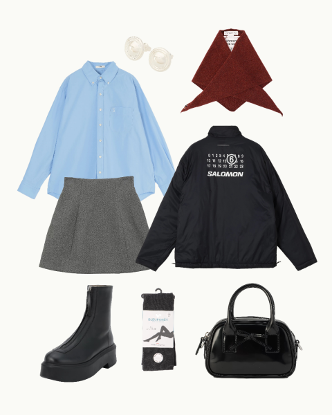 人気復活のミニスカートをパフィーなジャケットと合わせて