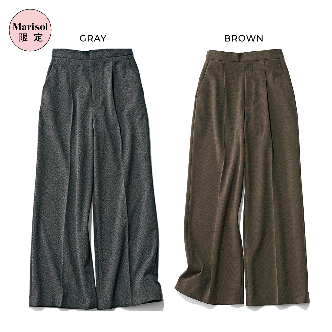 エムセブンデイズの裏起毛セミワイドタックパンツ