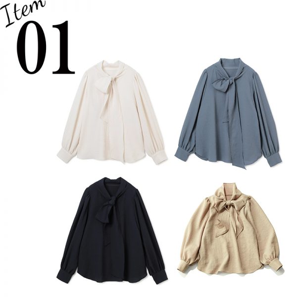 【徳原文子さんコラボ】シボ感ボウタイブラウス