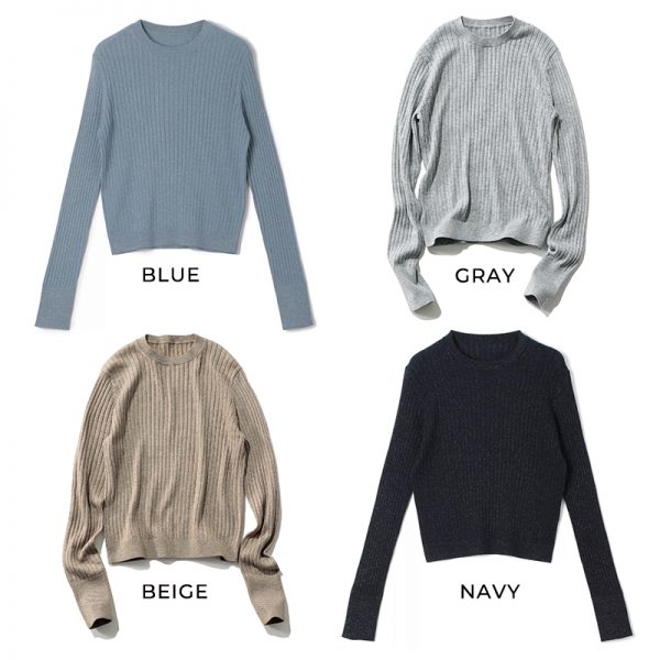 ラメリブクルーネックニット