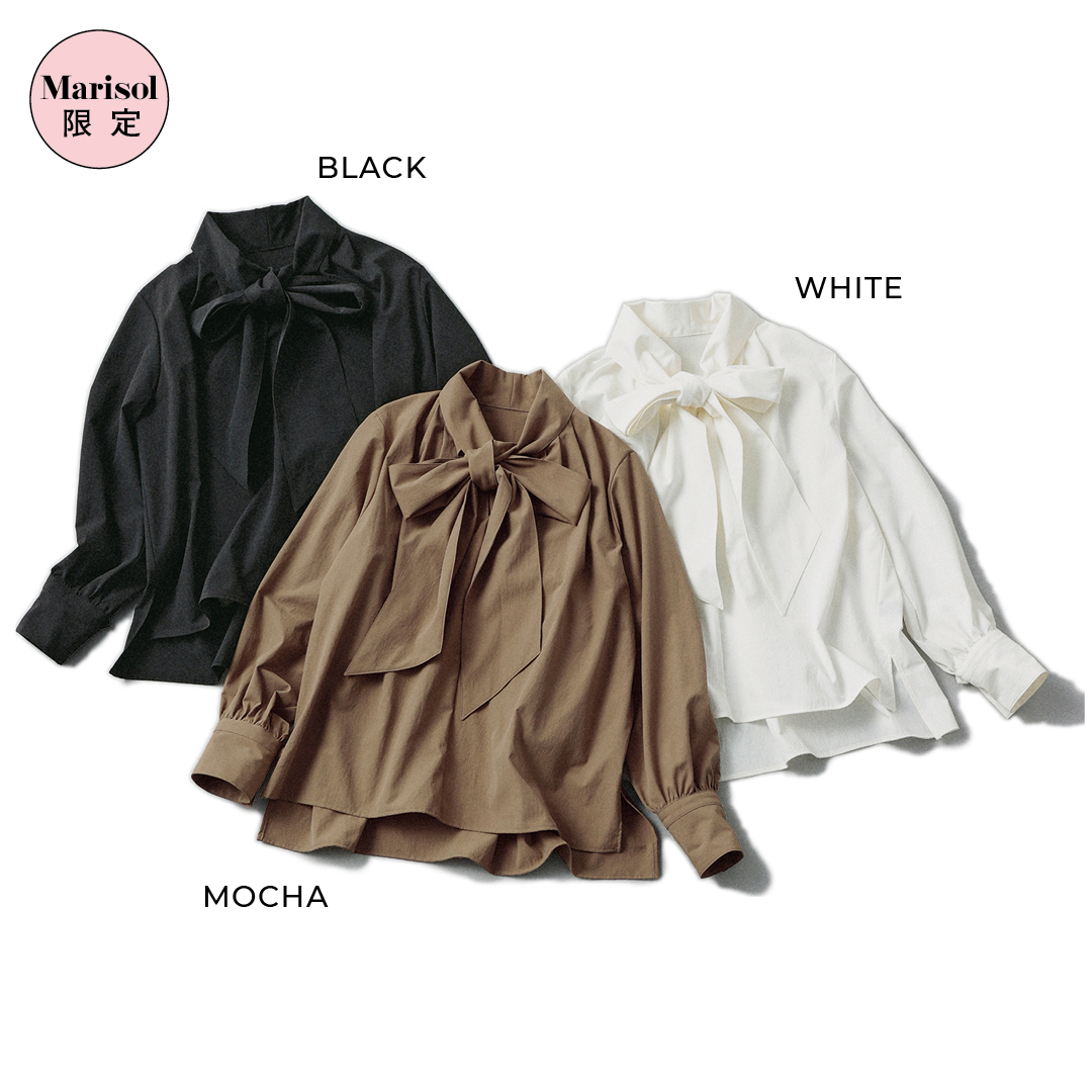 エムセブンデイズのハリ感ボウタイブラウス
