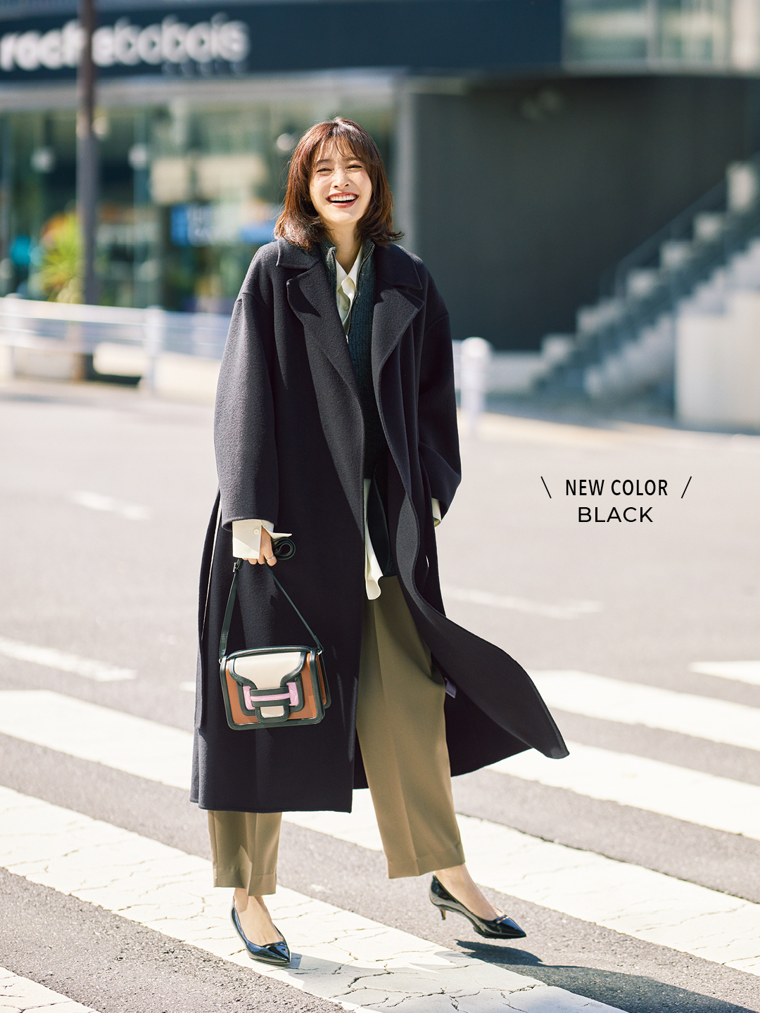 エムセブンデイズのふわ軽リバーロングコートコーデ