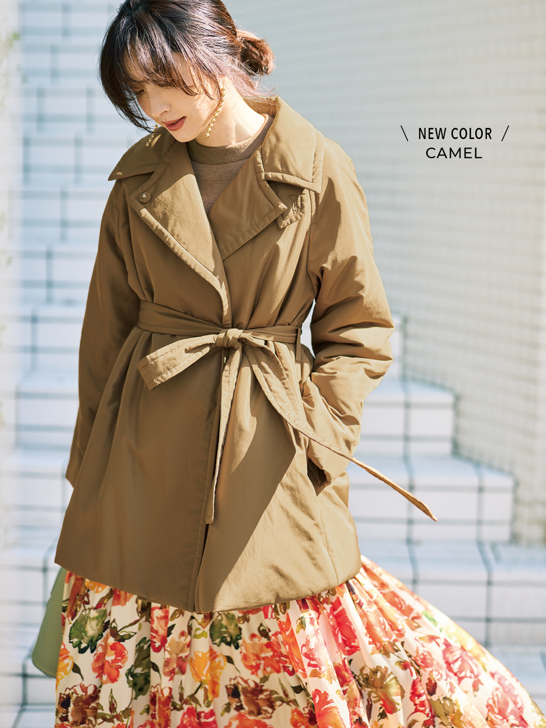 エムセブンデイズの中綿入りトレンチショートコートコーデ