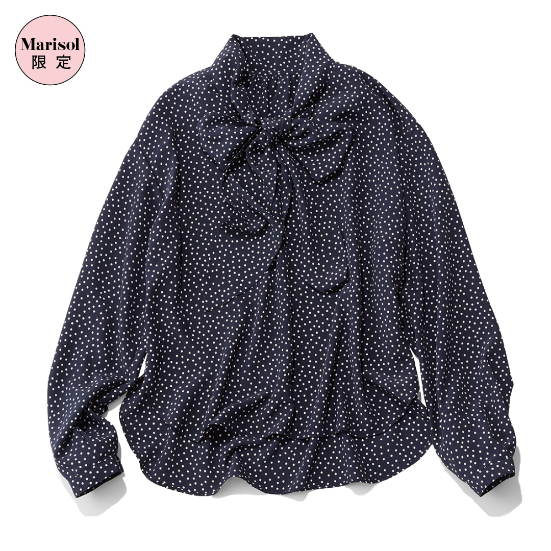 エムセブンデイズの【とろみ素材】エレガントドット柄ボウタイブラウス