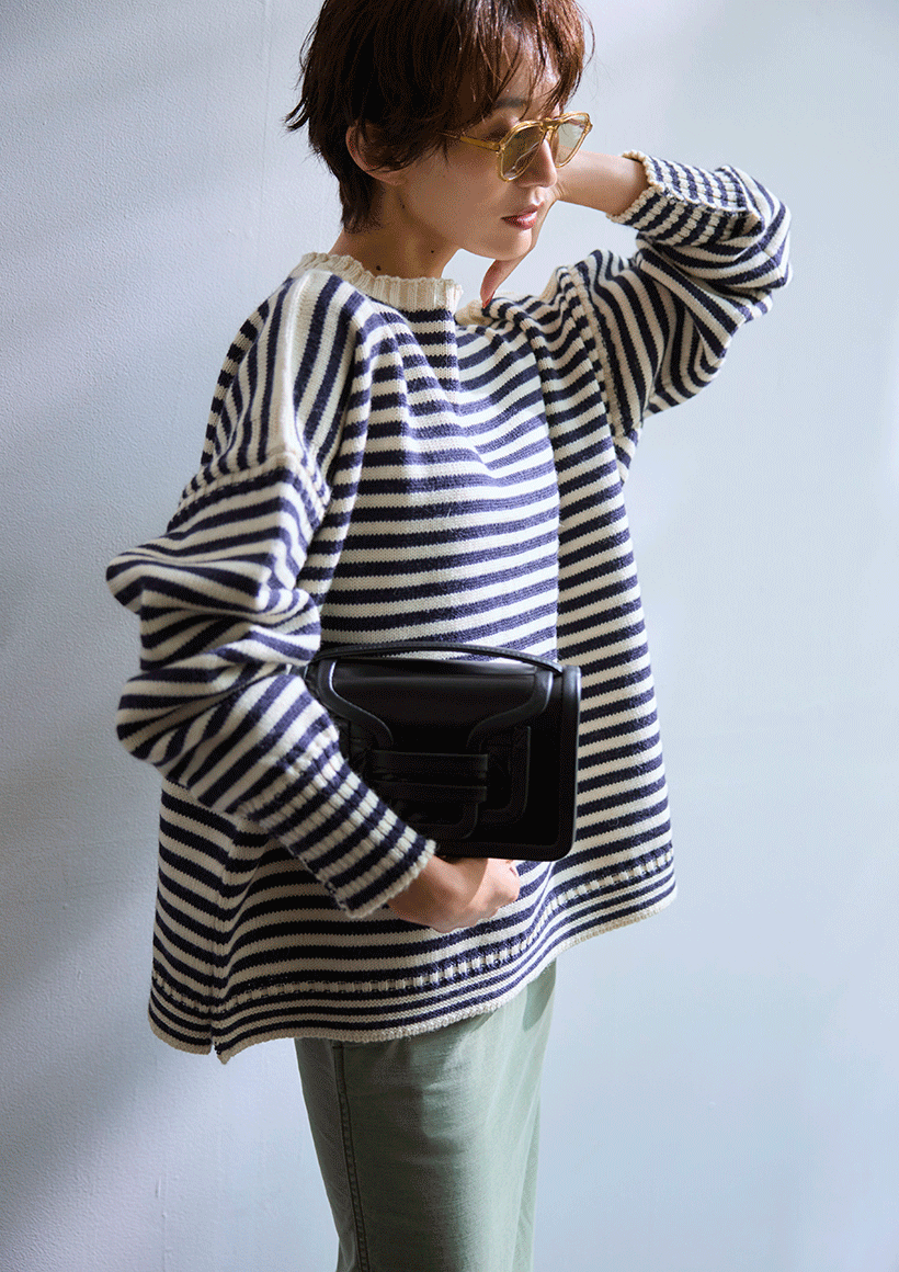 Le TricoteurOFF SHOULDER CROPPED GUERNSEY SWEATER