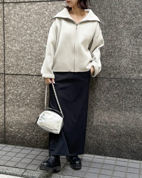 E by eclat ビッグカラーニットブルゾン