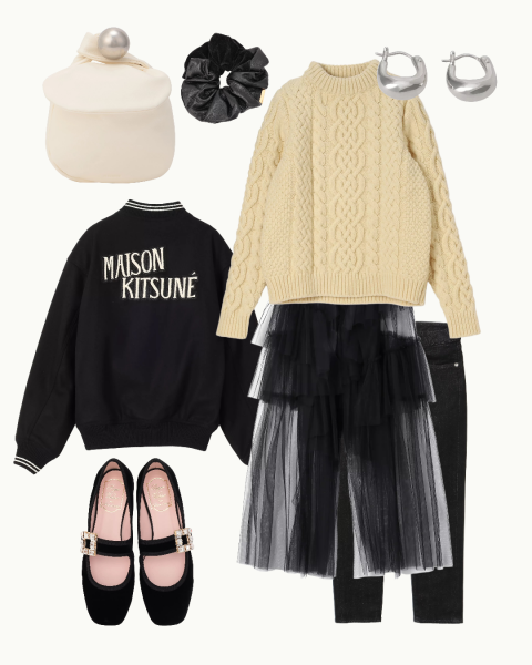 day
02オーセンティックなアランニットに重ね着で遊び心をプラス