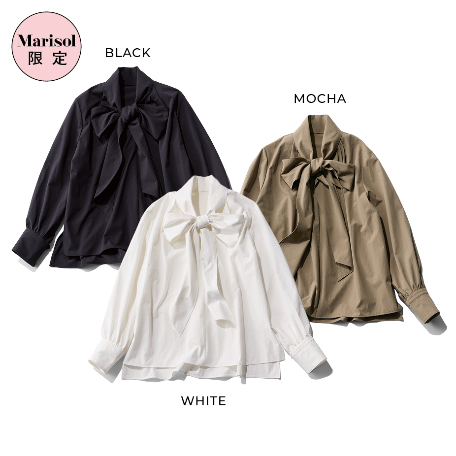 エムセブンデイズのハリ感ボウタイブラウス