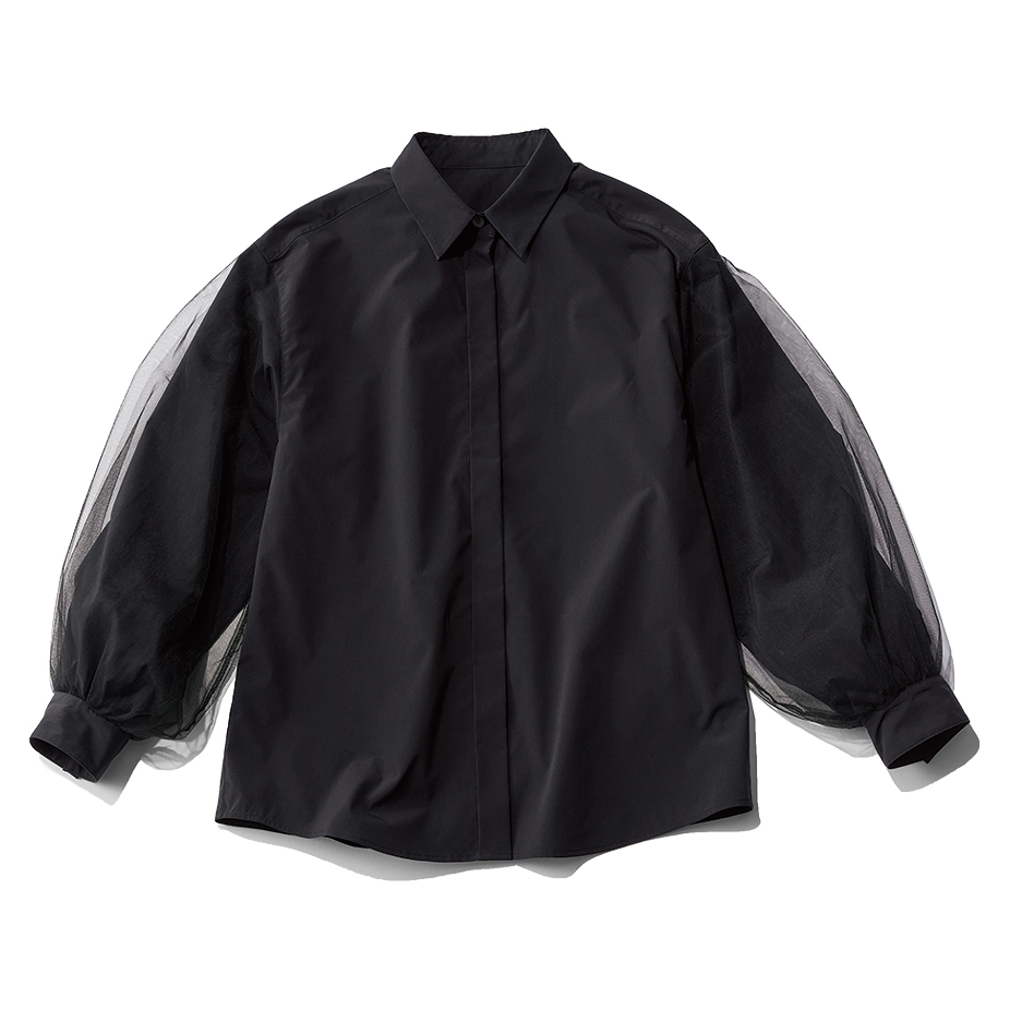 エムセブンデイズの袖チュールシャツ