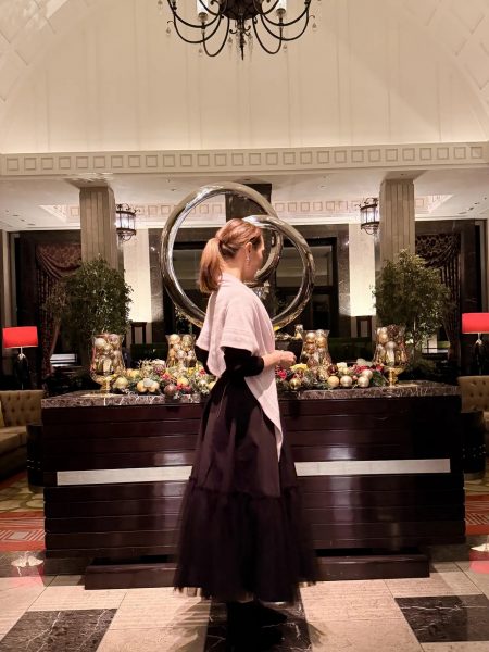 【エクラ 華組　倉爪佐和さん】eclat premium通販　カシミヤ三角ストールのセルフスタイリング企画に参加