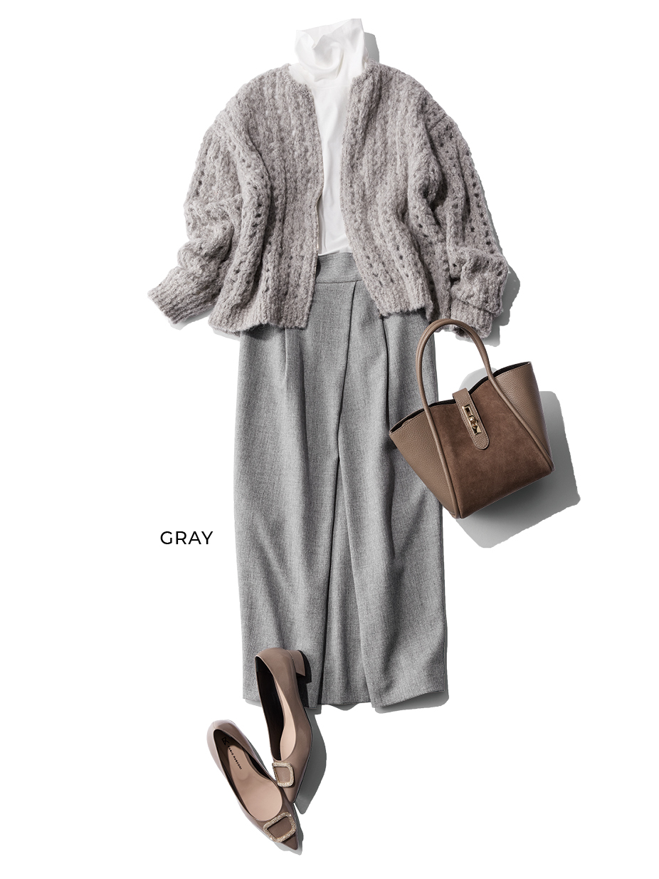 エムセブンデイズのツイード風コクーンスカートコーデ