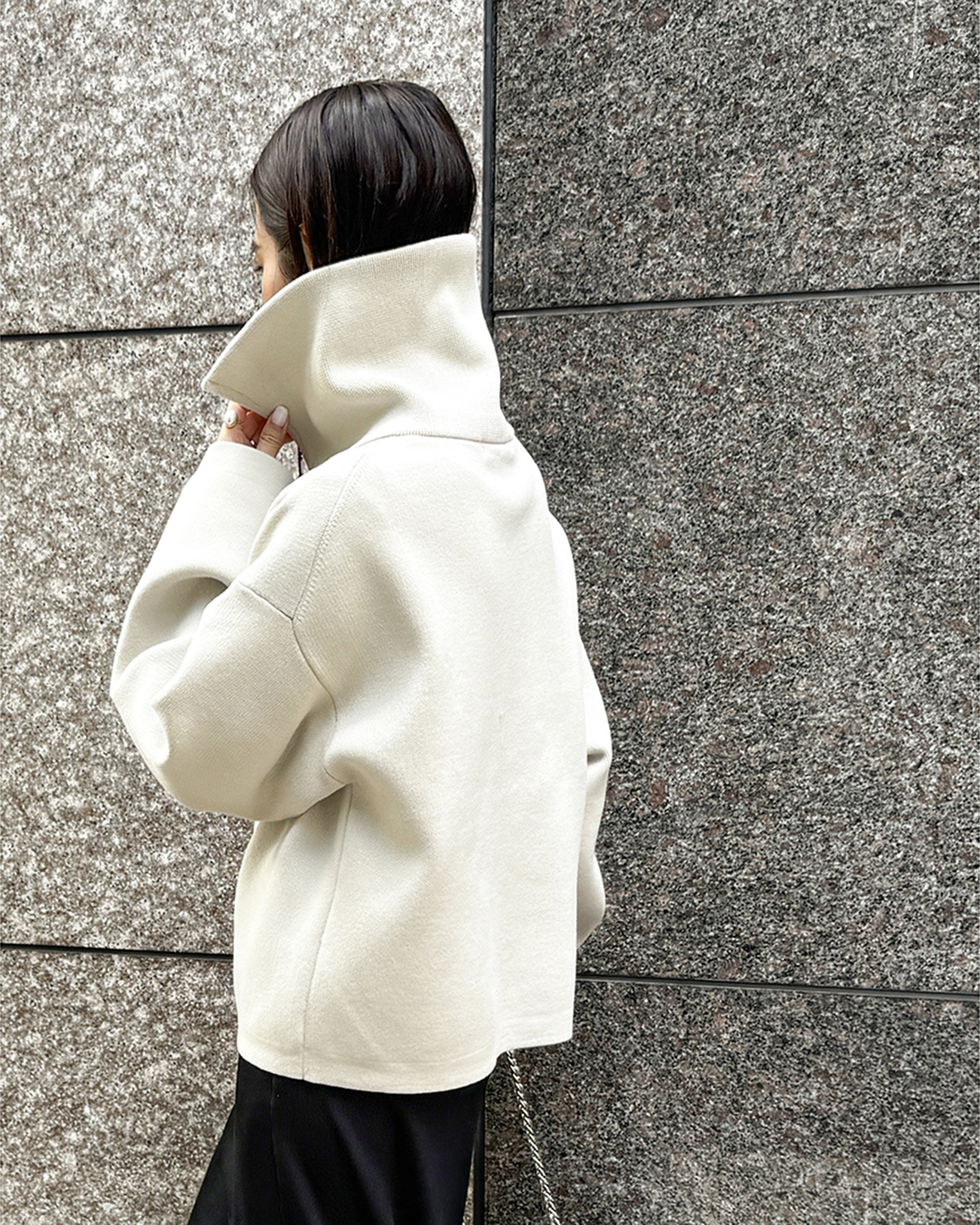 E by eclat ビッグカラーニットブルゾン