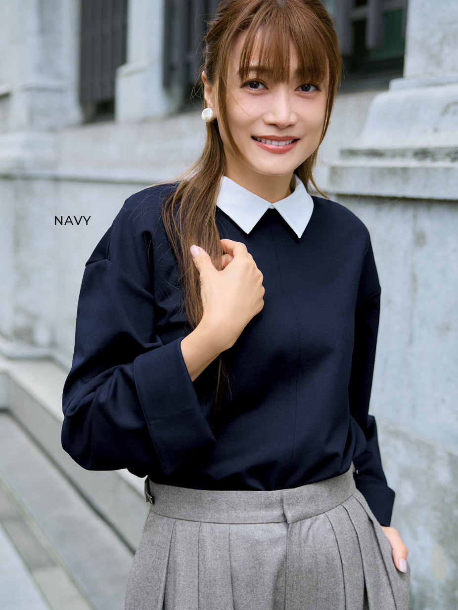 エムセブンデイズの襟つき2WAYトップスコーデ