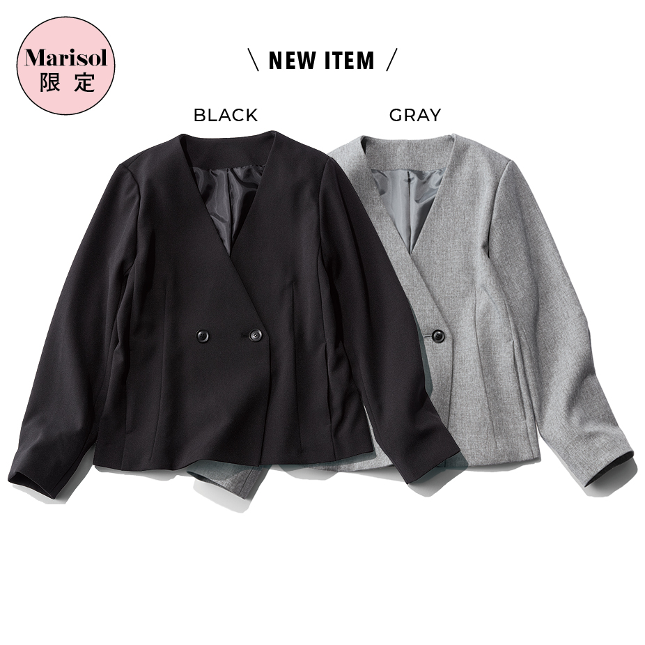 エムセブンデイズのツイード風ノーカラーテーラードジャケット