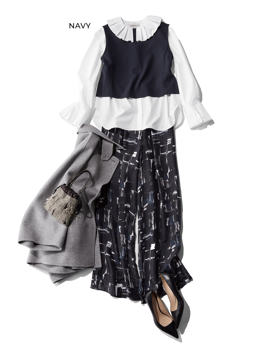 エムセブンデイズのツイード風ノースリーブトップスコーデ