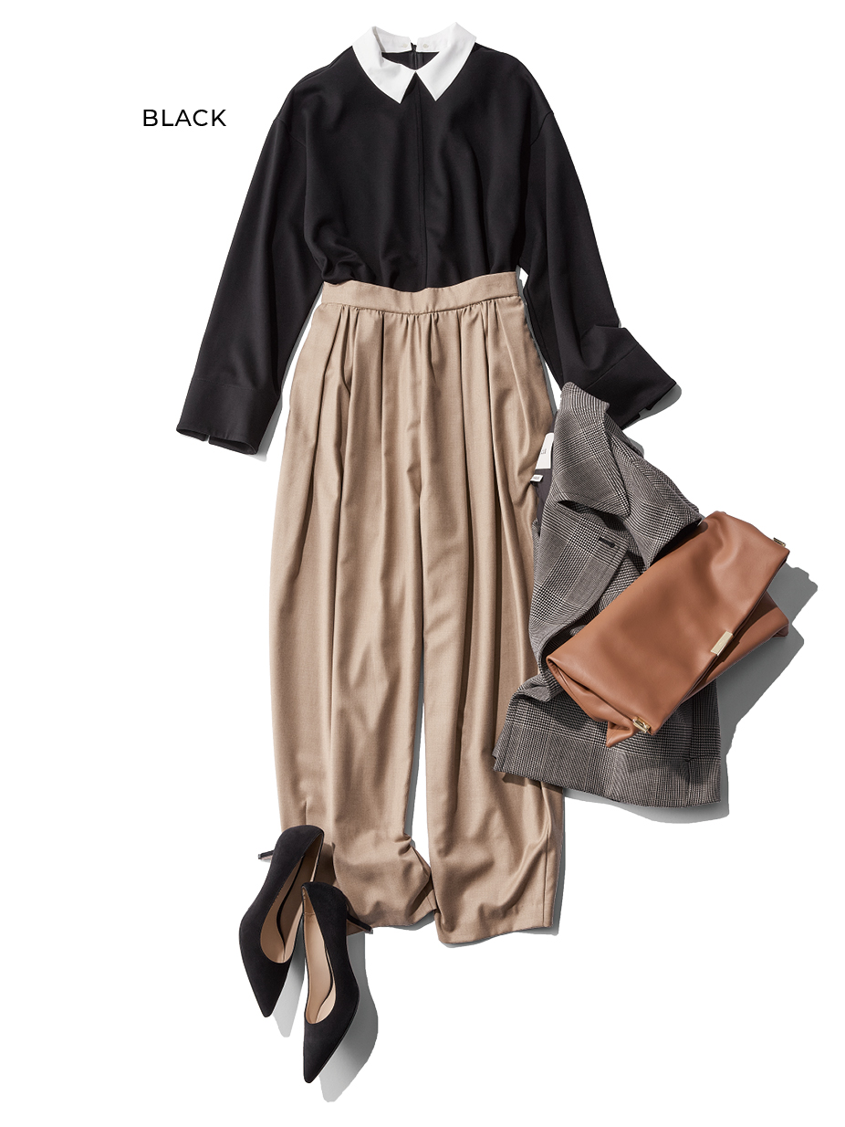 エムセブンデイズの襟つき2WAYトップスコーデ2