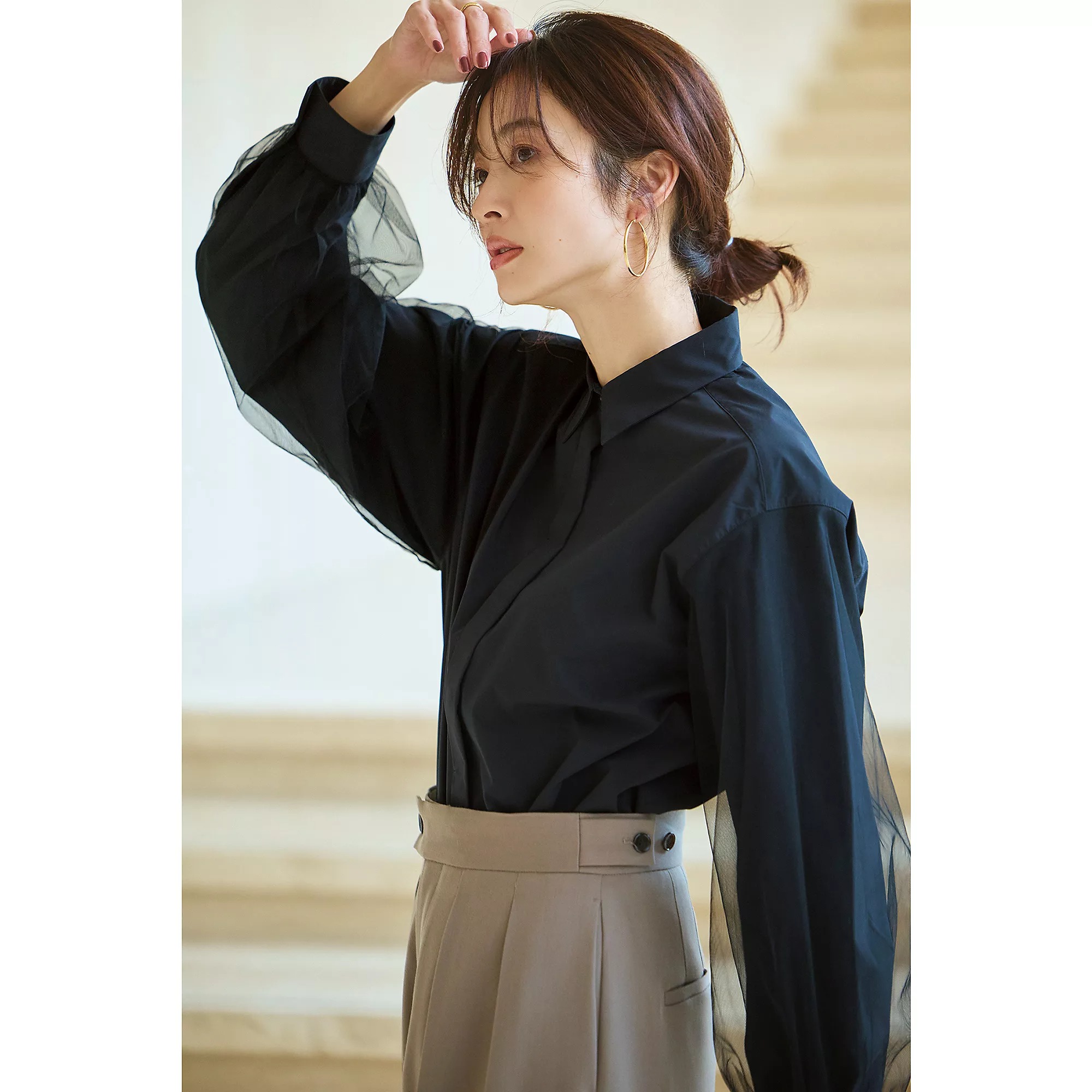 M7days袖チュールシャツ