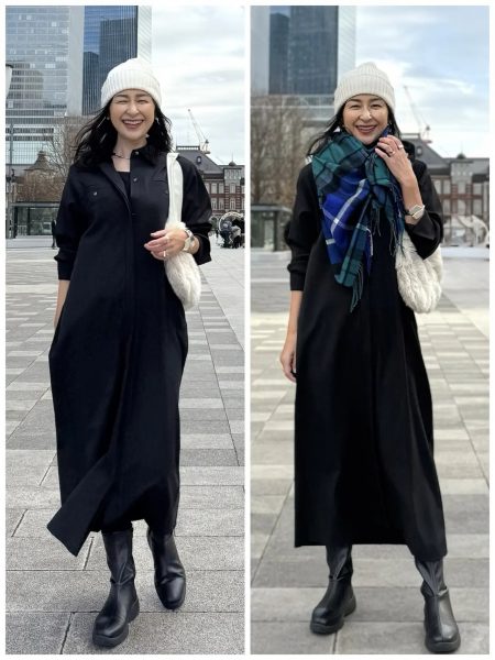 【エクラ 華組 松ヶ崎由紀子さん】綺麗めにもカジュアルにも着こなせる♪50代におすすめE by eclatワンピースコーディネート