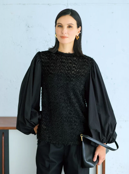CHIEKO＋×eclat【三尋木奈保さんコラボ】ボリューム袖ジャカードブラウス￥31,900