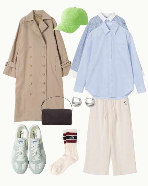 上質なトレンチをキャップ&スウェットでエフォートレスに