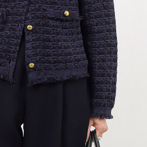 仕事・ハレの日・休日に！「ツイードジャケット風ニットカーデ」スタッフ着こなし【M7days・40代ファッション】