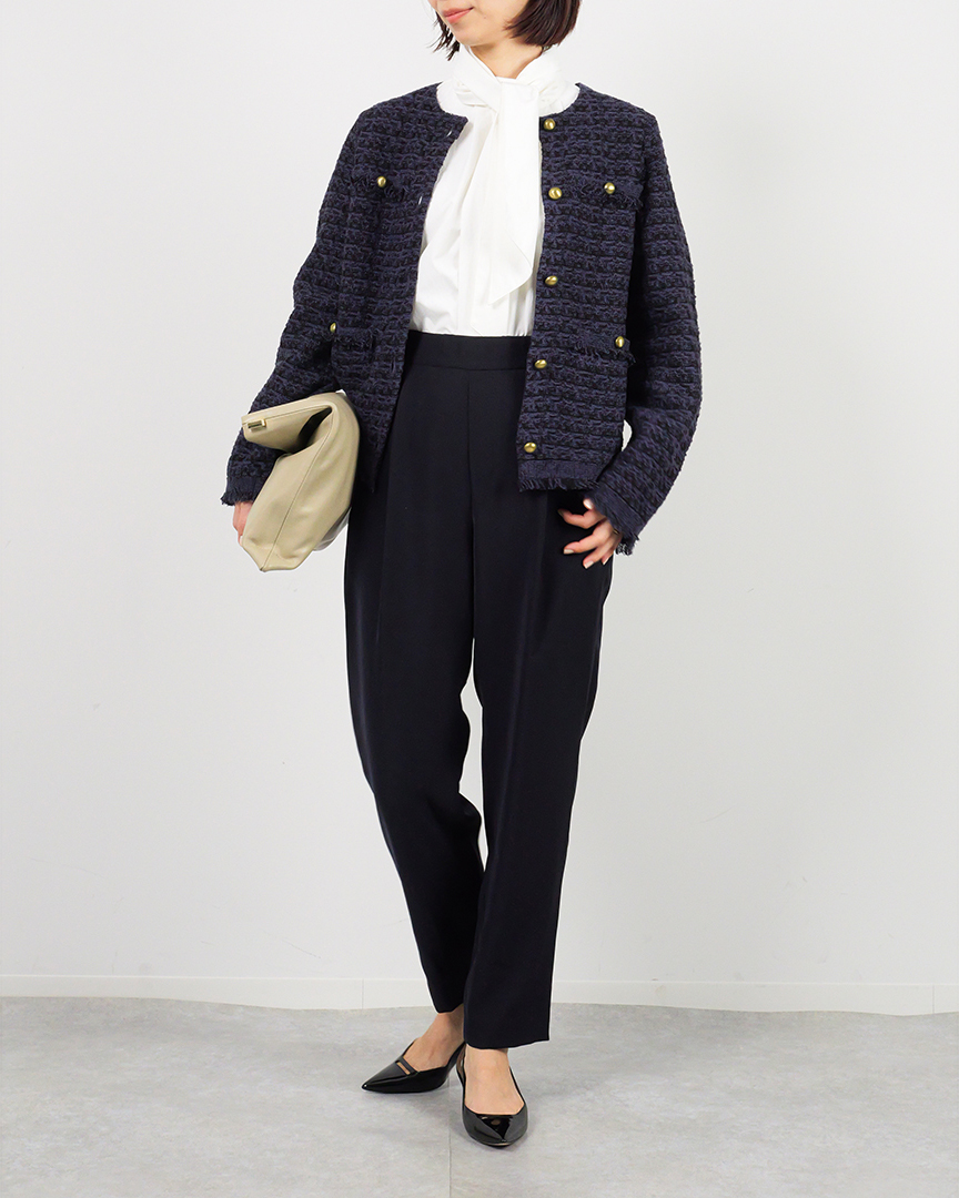 仕事・ハレの日・休日に！「ツイードジャケット風ニットカーデ」スタッフ着こなし【M7days・40代ファッション】