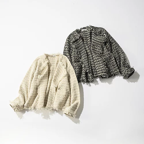 E by eclatツイード風ニットガウンジャケット